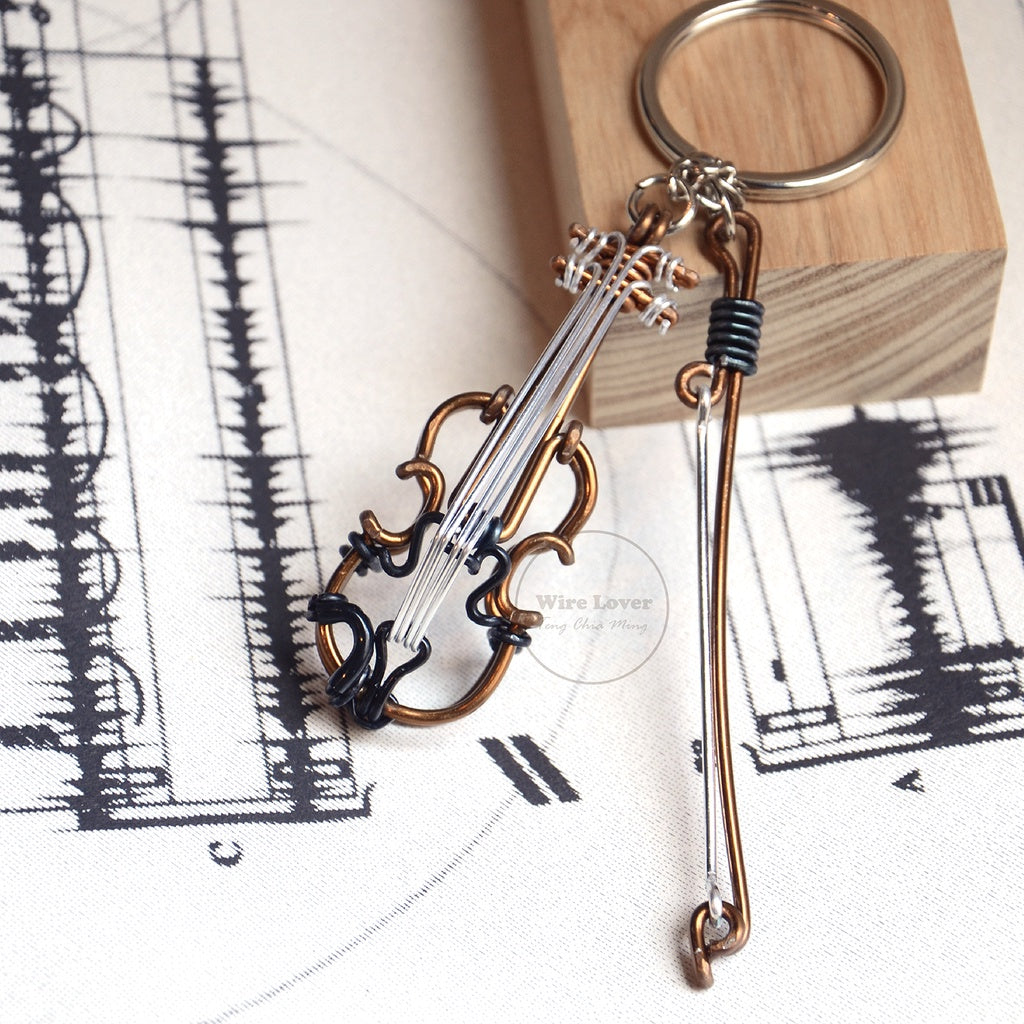 【Original】手作鋁線立體小提琴樂器掛飾 Violin Wire Art Keychain
