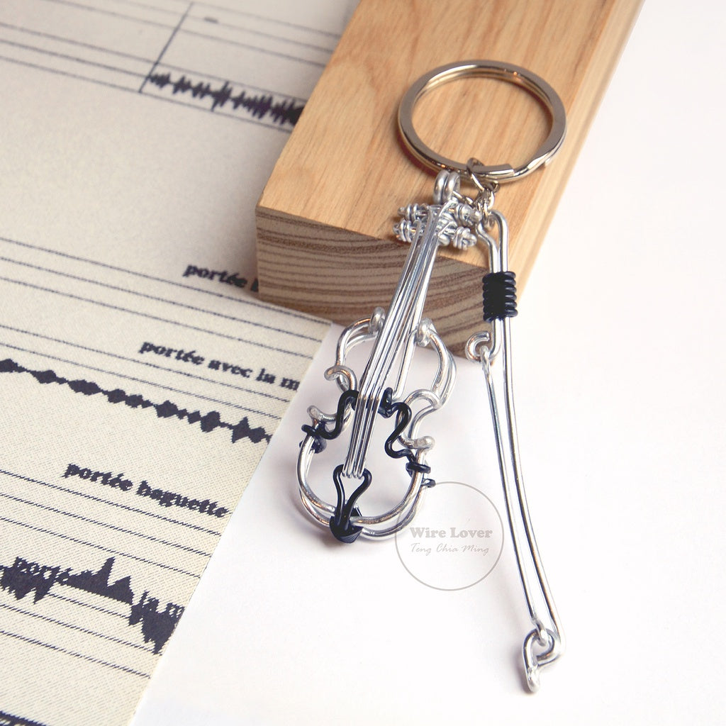 【Original】手作鋁線立體小提琴樂器掛飾 Violin Wire Art Keychain